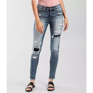 Women’s Buckle Black Denim Jeans Distressed Skinny No.53 Size 23x32